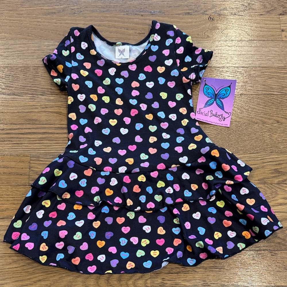 Social Butterfly Colorful Heart Print Kids Dress 2T NWT